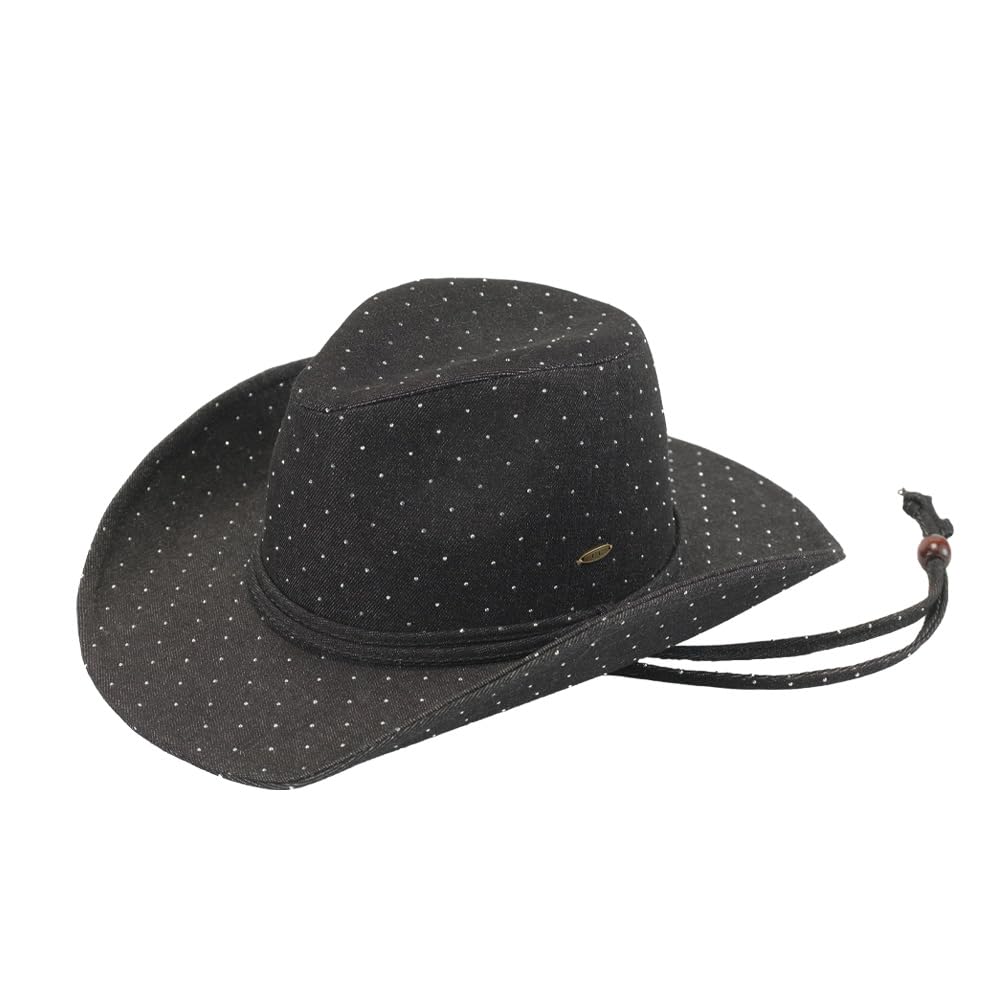 All Over Rhinestone Denim Cowboy Hat with Chinstraps C.C All Over Rhinestone Denim Cowboy Hat with Chinstraps for  main image 4