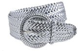 Women's Fashion Web Woven Braid Faux Leather Metallic Wide Belt