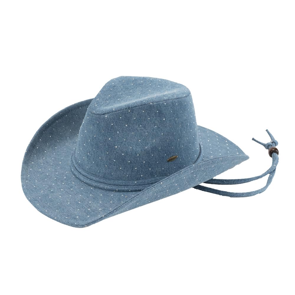 5346 All Over Rhinestone Denim Cowboy Hat With Chinstraps For Women (us, C.C All Over Rhinestone Denim Cowboy Hat with Chinstraps for  main image 2