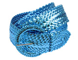 Women's Fashion Web Woven Braid Faux Leather Metallic Wide Belt