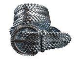 Women's Fashion Web Woven Braid Faux Leather Metallic Wide Belt