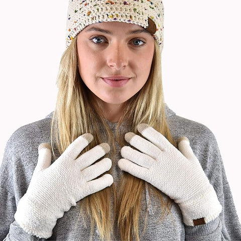 C.C Winter Warm Eco-Friendly Knit Chenille Touchscreen Texting Gloves