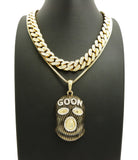 Hip Hop Rapper's Style Iced Out Cuban Chain & Goon Ski Mask Man pendant with Box Chain Necklace Set