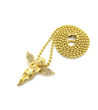 Stone Stud Praying Extended Wing Angel Micro Pendant with Chain Necklace