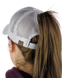 C.C Ponycap Messy High Bun Ponytail Adjustable Mesh Trucker Baseball Cap Hat, Light Gray