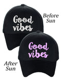 C.C Ponycap Color Changing Embroidered Quote Adjustable Trucker Baseball Cap, Good Vibes