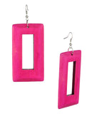 Women's Geometric Open Rectangle Wood Dangle Pierced Earrings