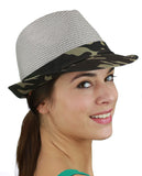 C.C. Unisex Camouflage Band and Brim Weaved Fedora Trilby Hat