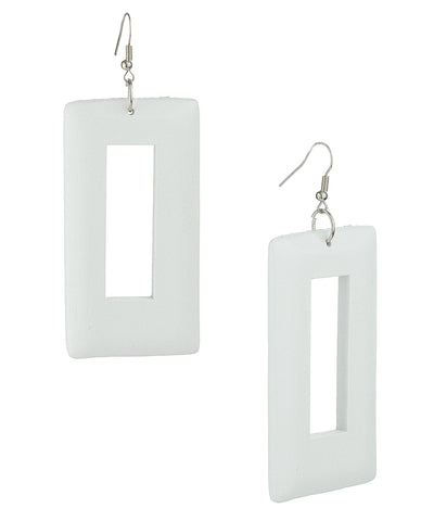 Women's Geometric Open Rectangle Wood Dangle Pierced Earrings
