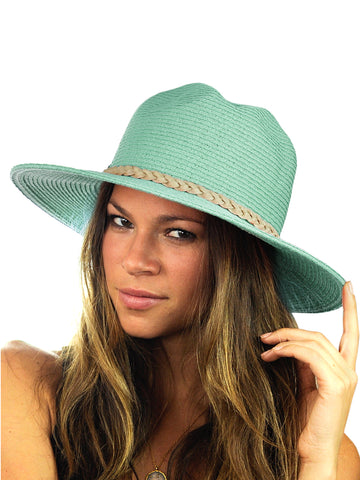 NYFASHION101 Teardrop Dent Braided Trim Casual Panama Fedora Sun Hat, Mint