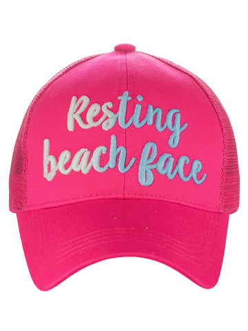 C.C Ponycap Color Changing Embroidered Quote Adjustable Trucker Baseball Cap, Resting Beach Face, Hot Pink