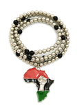 Pan Africa Continent Pendant with 6mm 30" CCB Bead Necklace, Silver-Tone/Power Fist on Pan Africa