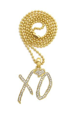 Stone Stud XO Heart Pendant with 3mm Ball Chain Necklace in Gold-Tone, 27"