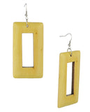 Women's Geometric Open Rectangle Wood Dangle Pierced Earrings