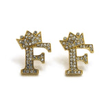 Stone Stud Tilted Crown Initial Pierced Earrings, F/Gold-Tone