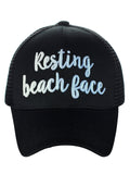 C.C Ponycap Color Changing Embroidered Quote Adjustable Trucker Baseball Cap, Resting Beach Face