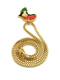 Power Fist on Pan Africa Continent Micro Pendant with 2mm 24" Box Chain Necklace, Gold-Tone