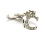 Stone Stud Tilted Crown Initial Pierced Earrings, C/Silver-Tone