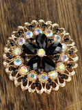 NYFASHION101 Elegant Formal Star Flower Rhinestone Studded Round Brooch Pin Set, Black/Red/Amethyst/Gold-Tone
