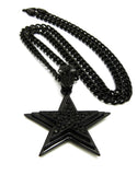 Stone Stud Layered Star Pendant with 5mm 24" Cuban Chain Necklace in Black