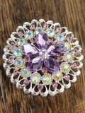 NYFASHION101 Elegant Formal Star Flower Rhinestone Studded Round Brooch Pin, AMethyst/Silver-Tone