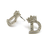 Stone Stud Tilted Crown Initial Pierced Earrings, D/Silver-Tone