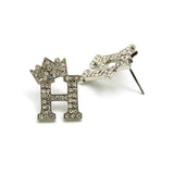 Stone Stud Tilted Crown Initial Pierced Earrings, H/Silver-Tone