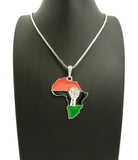 Power Fist on Pan Africa Continent Pendant with 2mm 24" Box Chain Necklace, Silver-Tone