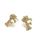 Stone Stud Tilted Crown Initial Pierced Earrings, F/Gold-Tone