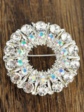 NYFASHION101 Elegant Formal Multi Size Rhinestone Studded Round Brooch Pin, Clear/Silver-Tone
