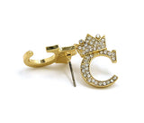 Stone Stud Tilted Crown Initial Pierced Earrings, C/Gold-Tone