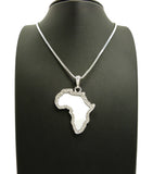 Stone Stud Edge Africa Continent Mirror Pendant with 3mm 24" Cuban Chain Necklace, Silver-Tone