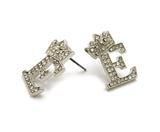 Stone Stud Tilted Crown Initial Pierced Earrings, E/Silver-Tone