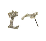 Stone Stud Tilted Crown Initial Pierced Earrings, L/Silver-Tone