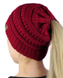 C.C BeanieTail Soft Stretch Cable Knit Messy High Bun Ponytail Beanie Hat
