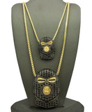 Hematite-Tone Goon Ski Mask Head Pendant Set with Gold-Tone Box Chain Necklaces