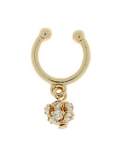 Dangling Stone Stud Ball Cluster Non-Pierced Septum Hanger Nose Hoop Ring in Gold-Tone