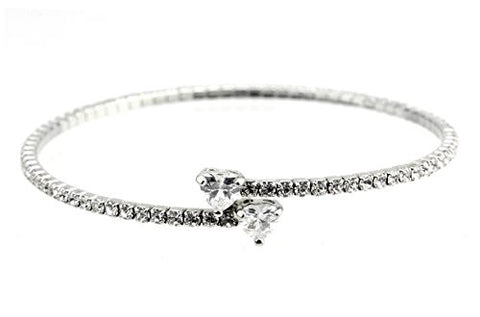 Swarovski Elements Flex Bracelet with Heart Cut Stone Tips - Silver-Tone MADE IN KOREA IKB1006R