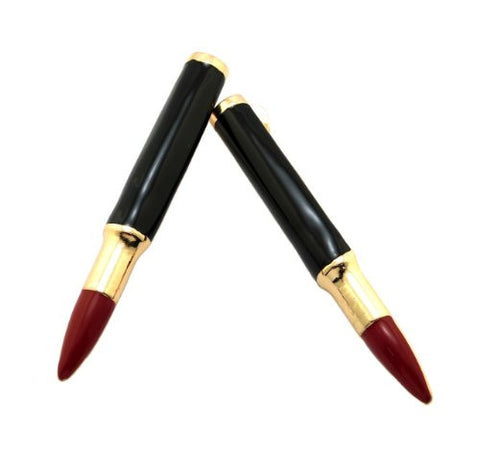 Lipstick Fashion Charm Stud Earrings in Red/Gold-Tone