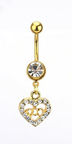 Clear Rhinestone Sexy Inscription Heart Charm Surgical Steel Belly Ring in Gold-Tone