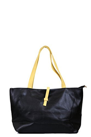 Ladies' Simple Classic Faux Leather Tote Shoulder Handbag w/ Attached Coin Pouch BLACK