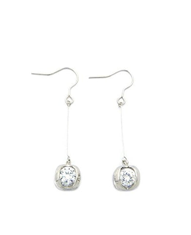 Women's 6mm Clear Cubic Zirconia Dangling Hook Earrings in Silver-Tone