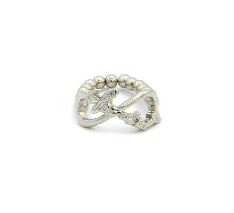 Lovatic Heart Infinity Loop Stretch Bead Band Ring in Silver-Tone