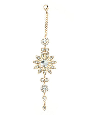Clear Rhinestone Floral Designed Back Chain Necklace in Gold-Tone