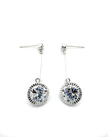 Women's 8mm Diamond Shape Clear Cubic Zirconia Dangling Pierced Earrings in Silver-Tone