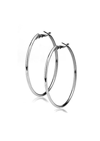 Hypo-Allergenic 1.80" (45mm) Simple Plain Hoop Earrings in Silver-Tone