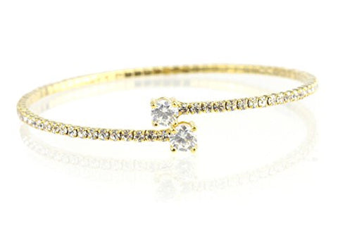 Swarovski Elements Flex Bracelet with Round-Cut Stone Tips - Gold-Tone MADE IN KOREA IKB1005G