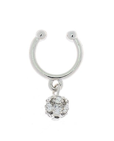 Dangling Stone Stud Ball Cluster Non-Pierced Septum Hanger Nose Hoop Ring in Silver-Tone