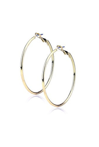 Hypo-Allergenic 1.80" (45mm) Simple Plain Hoop Earrings in Gold-Tone