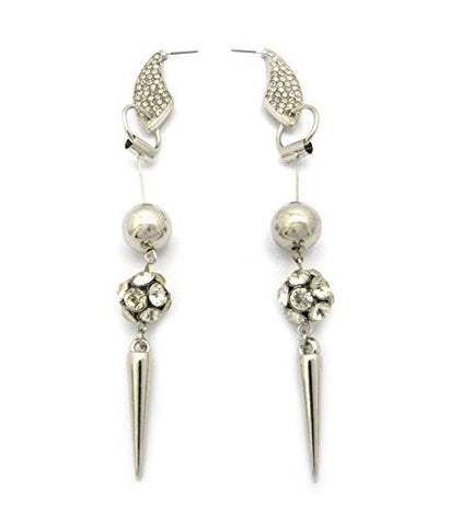 Rhinestone Fireball Spike Dangle Drop Earrings in Silver-Tone